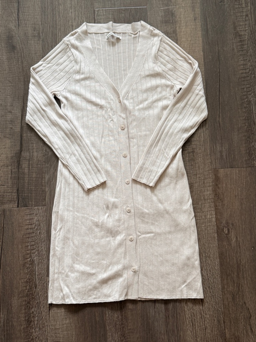 Abercrombie & Fitch Beige Button-Front Ribbed Knit Dress